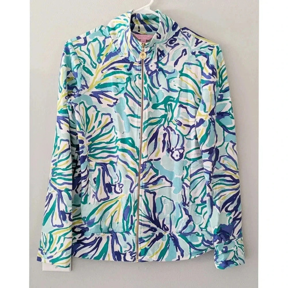 Lilly Pulitzer Reagan Zip Up in Pool Blue Stay Cool - Picture 3 of 8